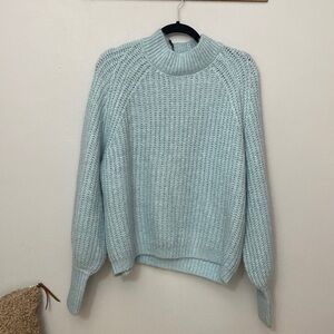 Blue Chunky Knit Bubble Sleeve Sweater by Sincerely Jules